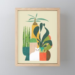 Still life with cat Framed Mini Art Print | Illustration, Botanical, Cactus, Retro, Botany, Painting, Garden, Animal, Curated, Colorful 