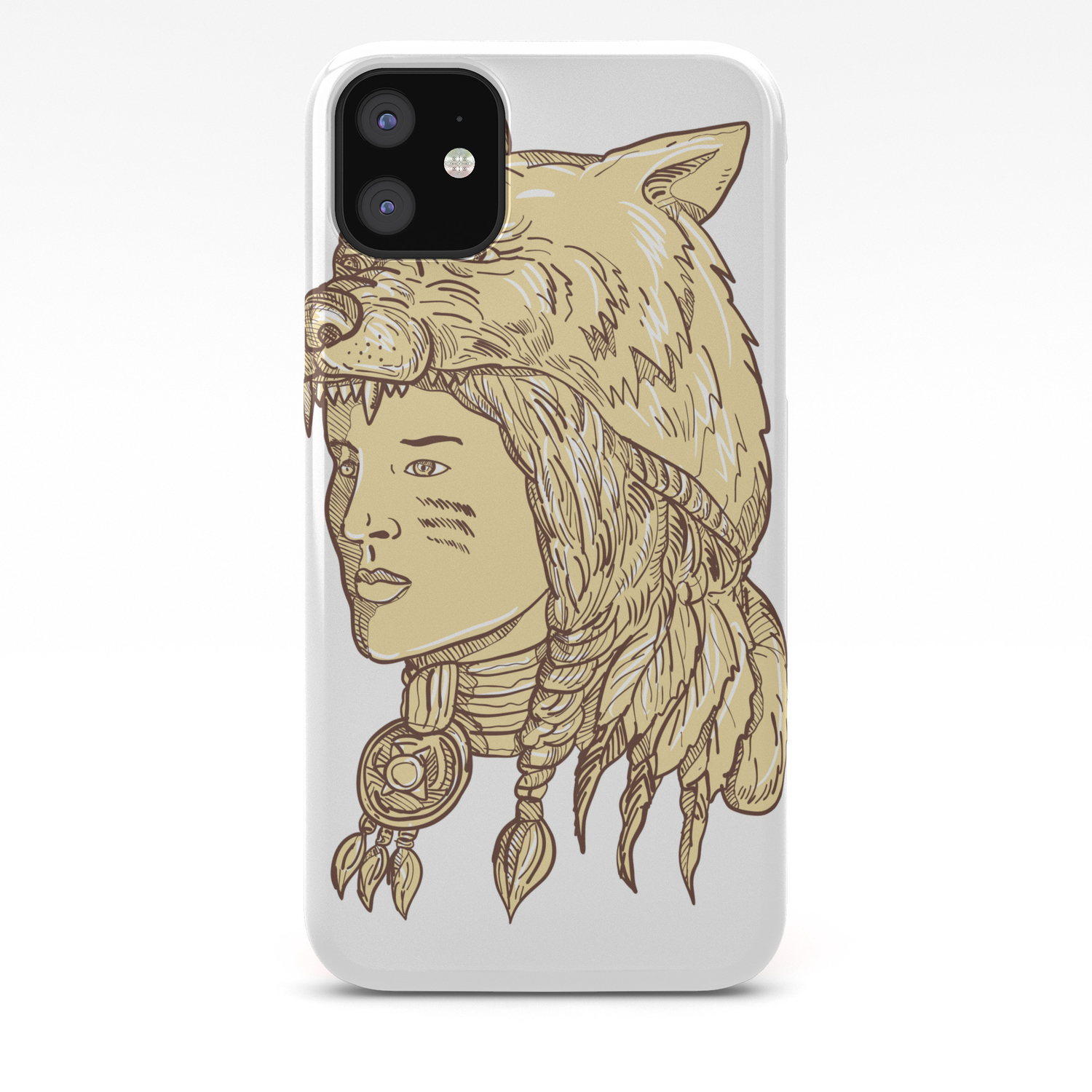 Native American Woman Wearing Wolf Headdress Iphone Case By Patrimonio Society6,Anime Boy Poses Reference Sitting