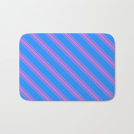 [ Thumbnail: Blue & Orchid Colored Striped/Lined Pattern Bath Mat ]