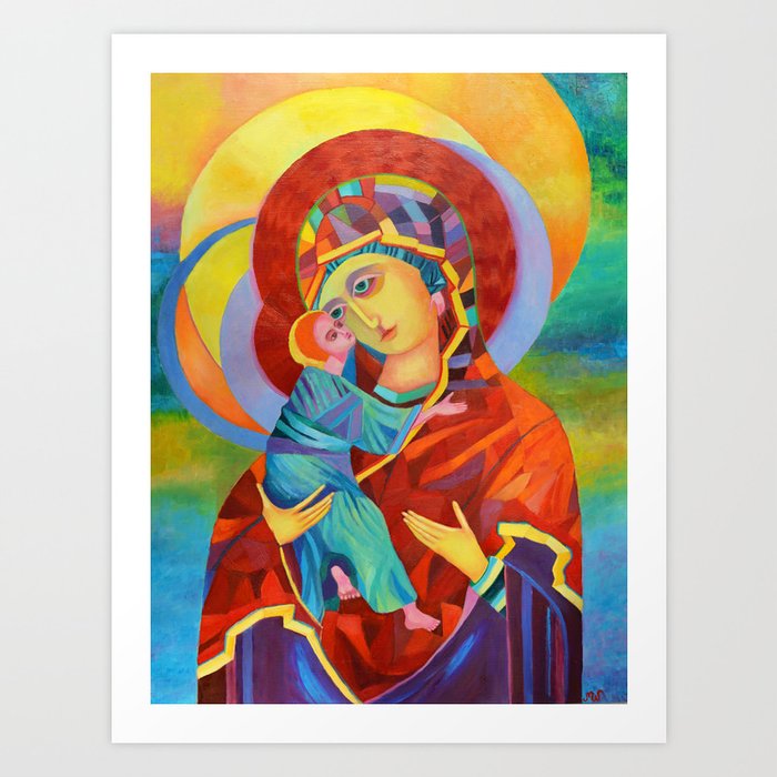 Virgin Mary Painting Madonna And Child Jesus Icon Modern Catholic