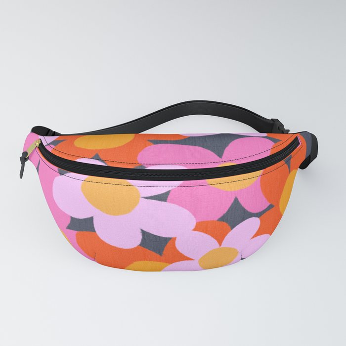 Cheerful Bright Flowers Retro 70’s Daisy Floral Garden Cottagecore Scandi Red And Pink On Navy Fanny Pack