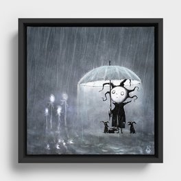 Sometimes it Pours (with background) Framed Canvas