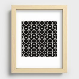 Geometric Cube Pattern 123 Black and Linen White Recessed Framed Print