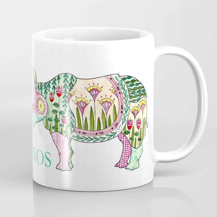 Floral Pattern Rhino Coffee Mug