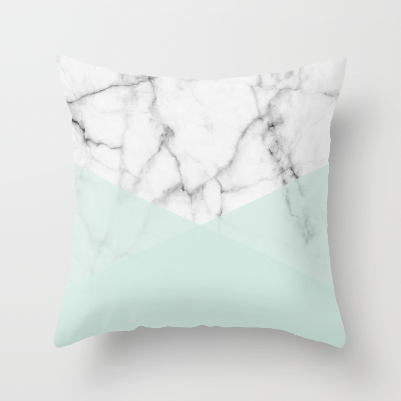 Real White Marble Half Mint Green Shapes Throw Pillow By 5mmpaper