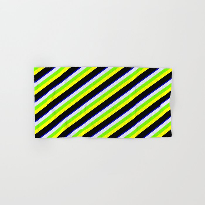 Colorful Blue, Lavender, Green, Yellow, and Black Colored Stripes Pattern Hand & Bath Towel