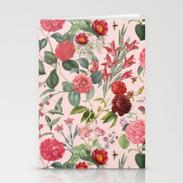 Pink Rose Garden - Vintage Botanical Illustration Collage Stationery Cards