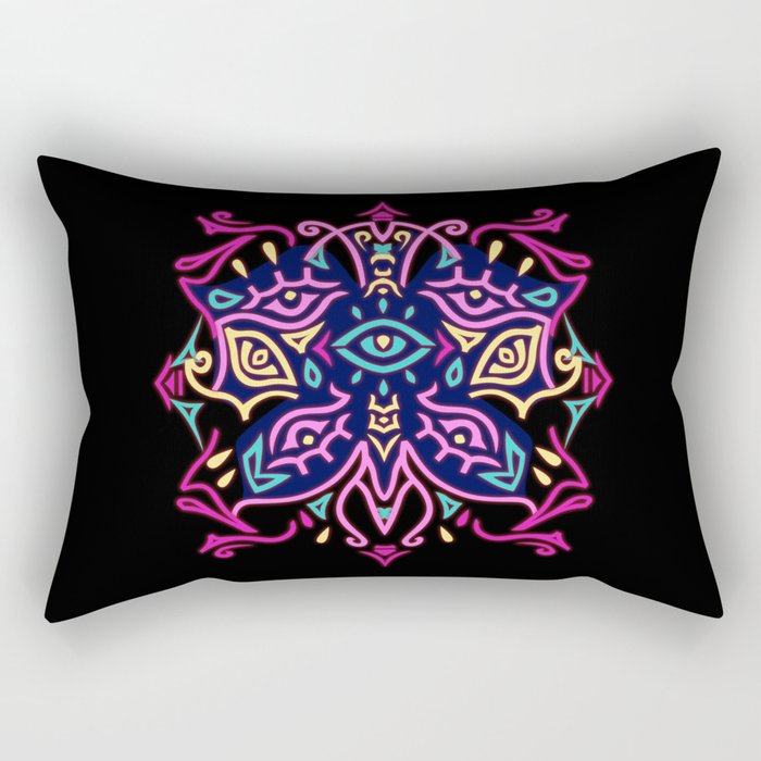 Psychedelic Neon Butterfly Rectangular Pillow