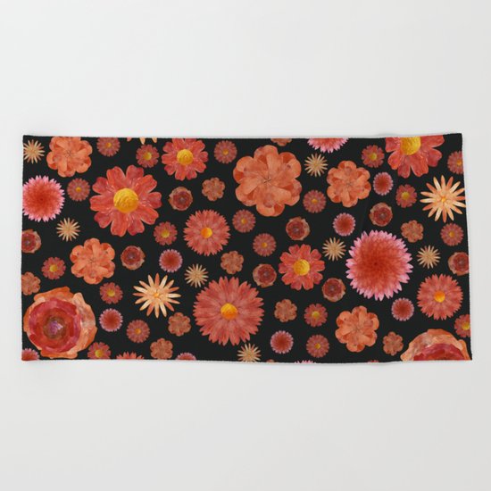 Flowers Explosion at Night Beach Towel