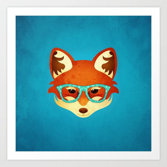 Hipster Fox: Azure Art Print