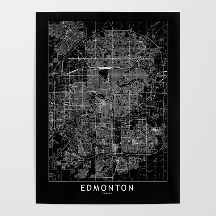 Edmonton Black Map Poster