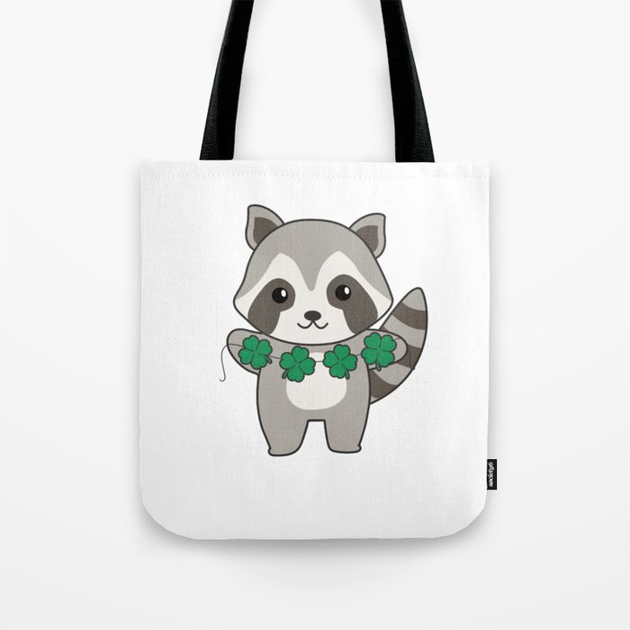 Raccoon With Shamrocks Cute Animals For Luck Tote Bag