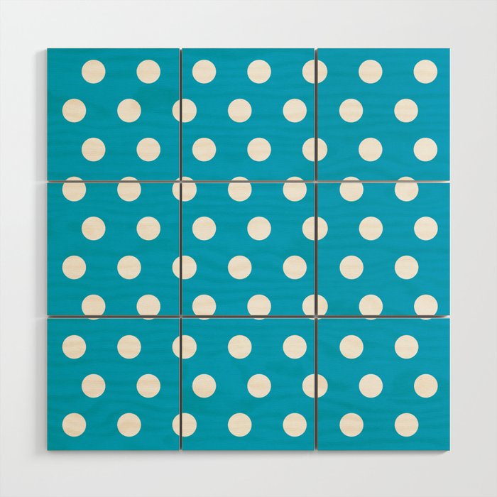 Classic Polka Dot Pattern_Medium Cyan Blue Wood Wall Art