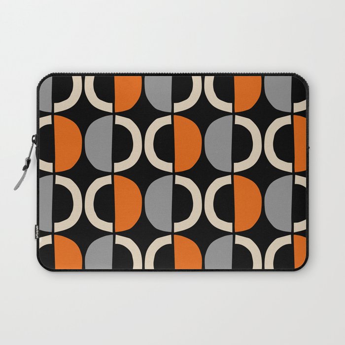 Mid Century Modern Half Circle Pattern 636 Black Orange Gray and Beige Laptop Sleeve