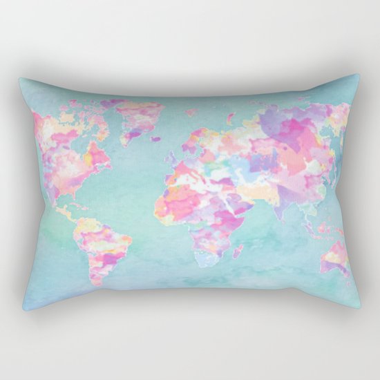 Watercolor Earth (World Travel Wanderlust) Rectangular Pillow