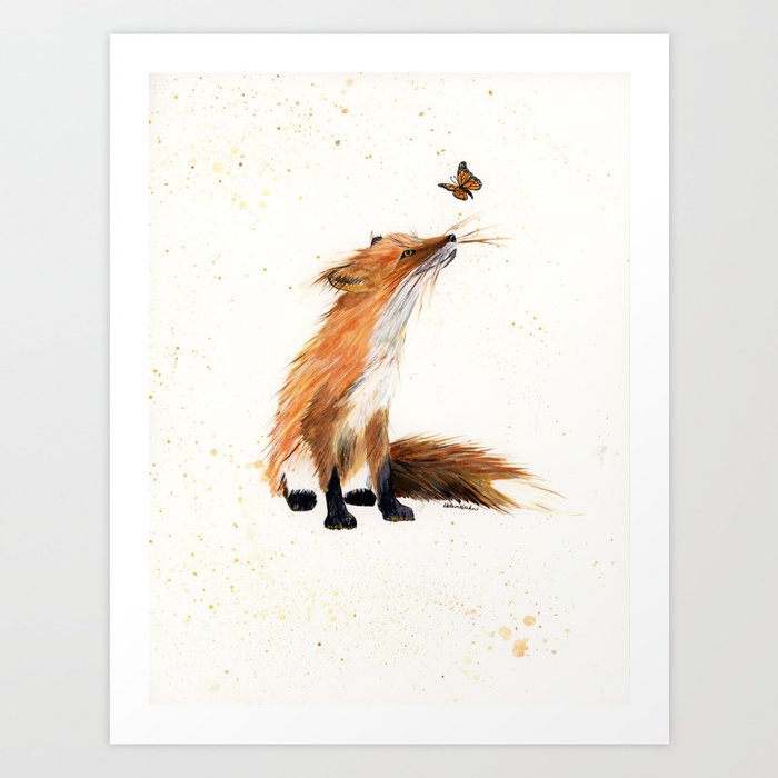 Monarch Fox Animal Watercolor Painting Art Print By Drawinginspiration Society6