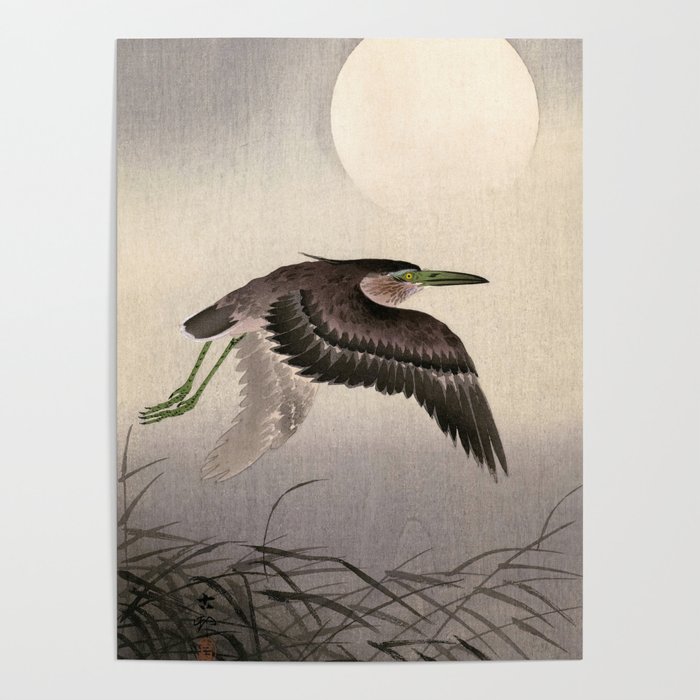 Heron at Full Moon, 1900-1930 by Ohara Koson Poster