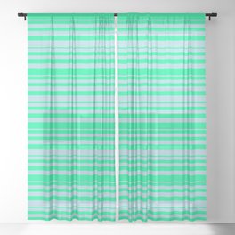 [ Thumbnail: Green & Light Blue Colored Striped Pattern Sheer Curtain ]