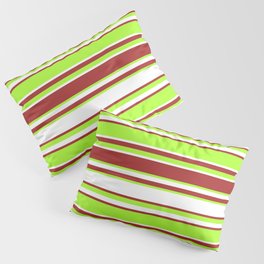 [ Thumbnail: Brown, Light Green & White Colored Lined Pattern Pillow Sham ]