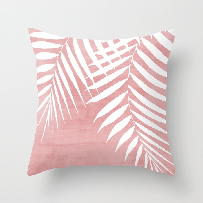 Pink Paint Stroke of Palm Leaves Throw Pillow