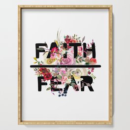 Christian Quote - Faith Over Fear - Cute Floral Watercolor Typography Serving Tray
