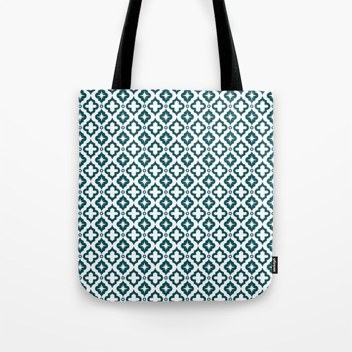 Teal Blue Ornamental Arabic Pattern Tote Bag