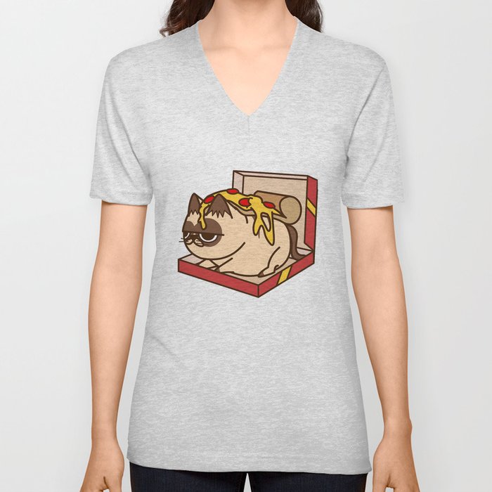 Pizza Cat V Neck T Shirt