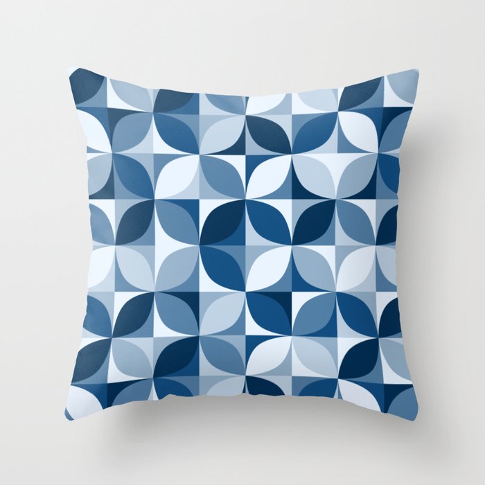 Classic blue retro circles mosaic Throw Pillow