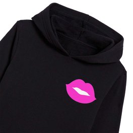 Neon Pink Lips on Black A Pattern of Kisses Kids Pullover Hoodies
