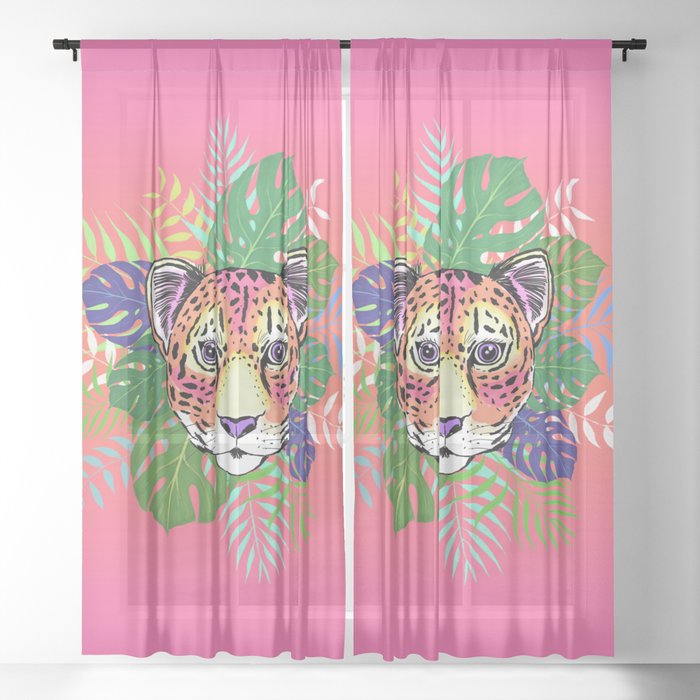 Pink Jungle Leopard Sheer Curtain