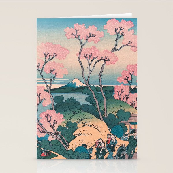 Spring Picnic Under Cherry Tree Flowers With Mount Fuji Background Stationery Cards By Vintage Archive Society6