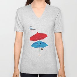 The blue Umbrella Holding V Neck T Shirt