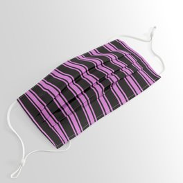 [ Thumbnail: Black and Orchid Colored Pattern of Stripes Face Mask ]