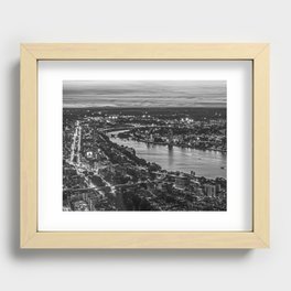 Looking down on the Charles River, Citgo Sign and Kenmore Square Black and White Recessed Framed Print