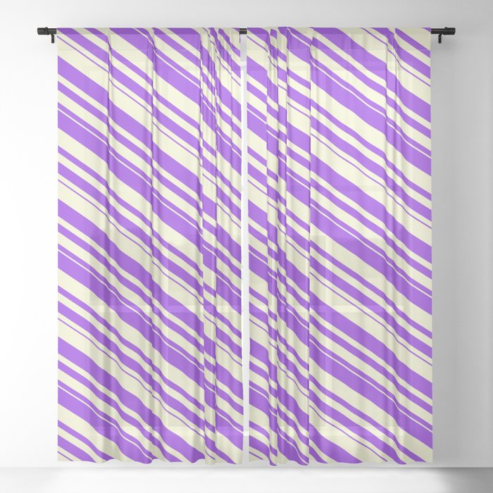 Purple & Light Yellow Colored Stripes/Lines Pattern Sheer Curtain