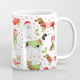 Dogs in Christmas Coats and Hats on white - repeat pattern Coffee Mug