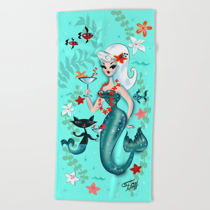 Martini Mermaid Platinum Blonde Beach Towel