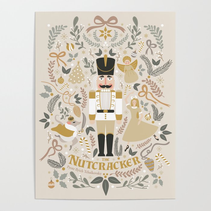The Nutcracker - Beige Poster | Graphic-design, Nutcracker, Illustration, Digital, Christmas, Natural, Ballet, Pattern, Gold, Art