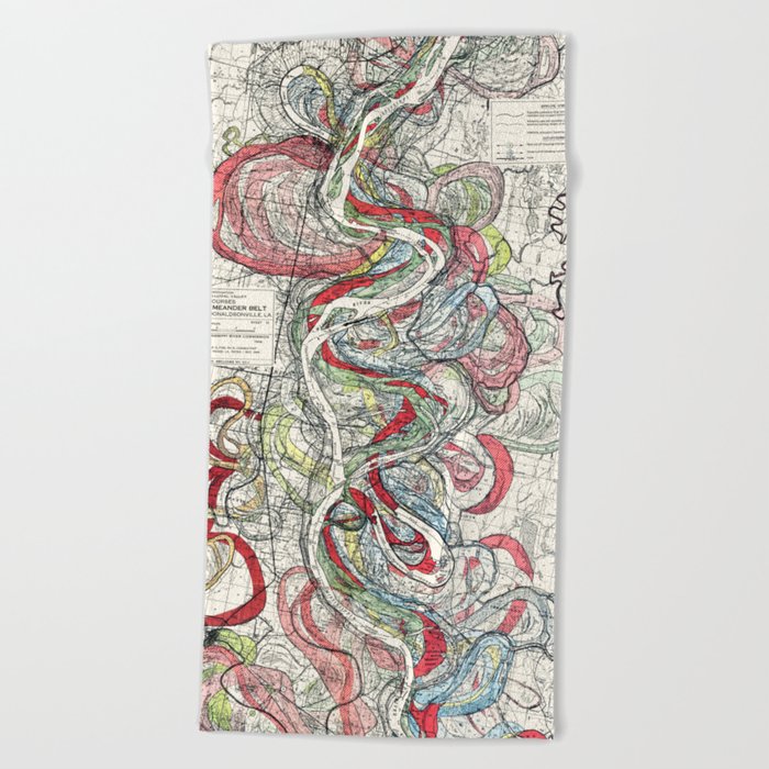 Beautiful Vintage Map of the Mississippi River Beach Towel
