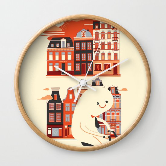 Happy Ghost Biking Through Amsterdam Wall Clock