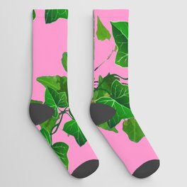 GREEN IVY HANGING LEAVES & VINES ON PINK Socks