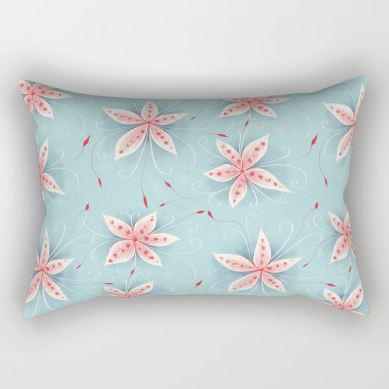 Beautiful Abstract Flowers In Red And White Rectangular Pillow