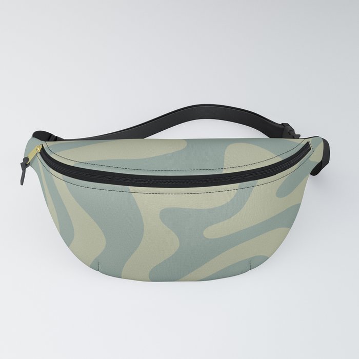 Retro Liquid Swirl Abstract Pattern in Muted Eucalyptus Sage Fanny Pack