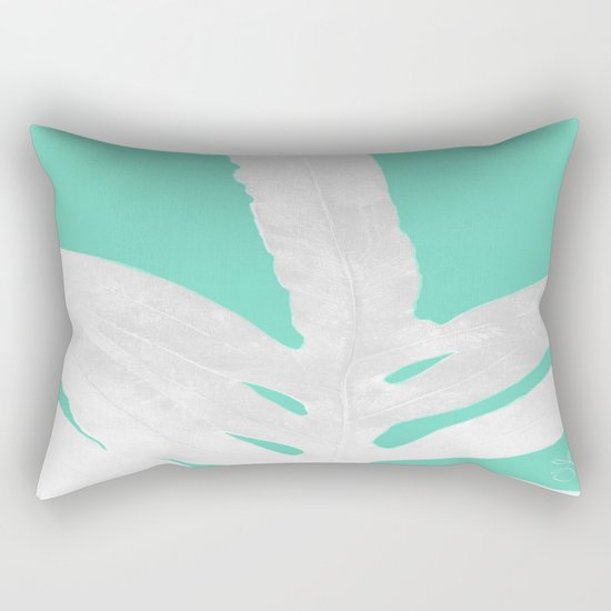 Green Fern on Ice Mint Green Inverted Silver Rectangular Pillow