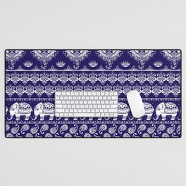 Tribal seamless pattern with elephant paisley and lotus Desk Mat
