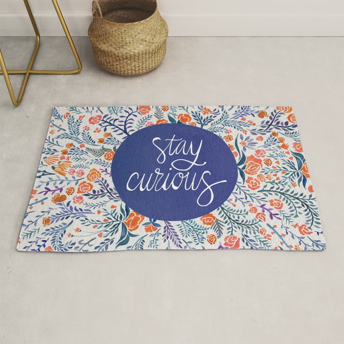 Stay Curious Navy & Coral Rug by Cat Coquillette Society6