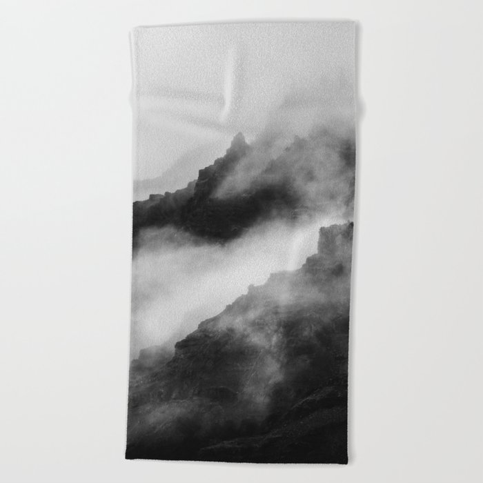 Foggy Mountains Black and White Beach Towel