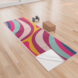 New Groove Colorful Retro Swirl Abstract Pattern Magenta Blue Aqua Pink Mustard Yoga Towel