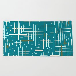 Mid-Century Modern Kinetikos Pattern in Moroccan Teal Blue Cream Olive Beach Towel