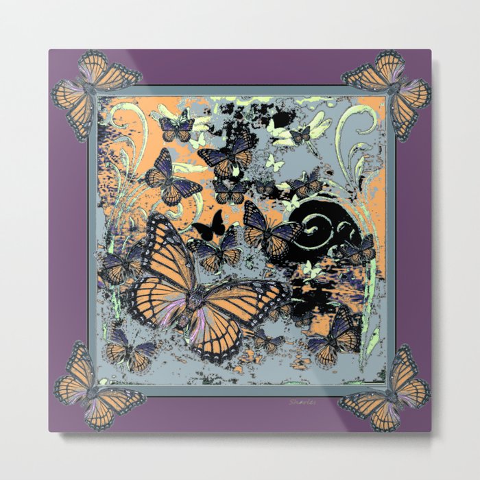 Butterflies Migration in  Puce Purple Grey-black Graphic Art Metal Print